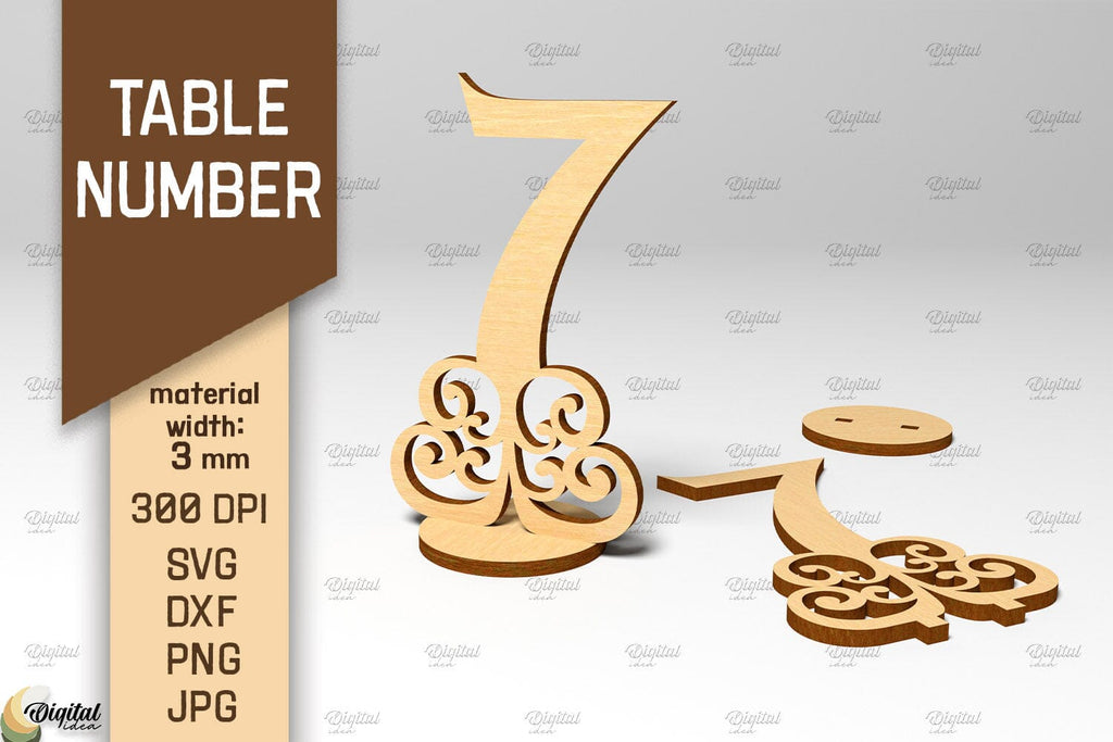 Table Number SVG. Wedding Table Number Laser Cut. Number 7 - So Fontsy