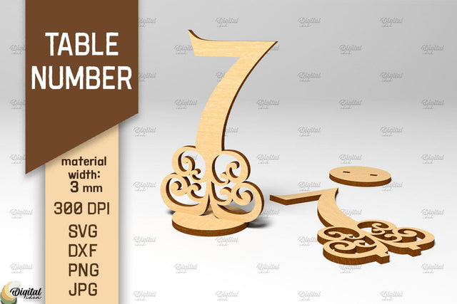 Table Number SVG. Wedding Table Number Laser Cut. Number 7 SVG Evgenyia Guschina 