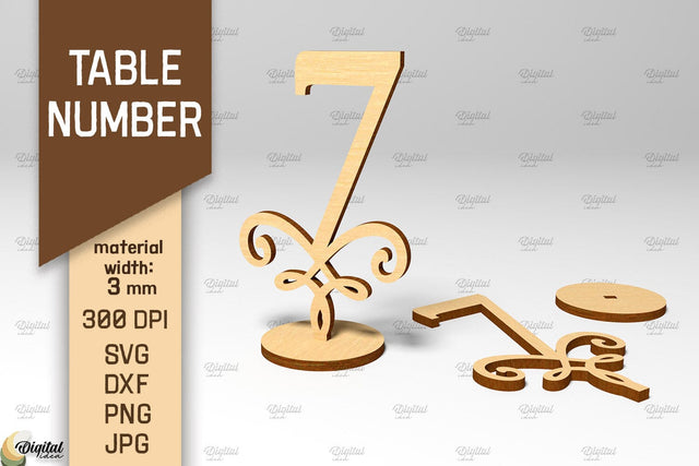 Table Number SVG. Wedding Table Number Laser Cut. Number 7 SVG Evgenyia Guschina 