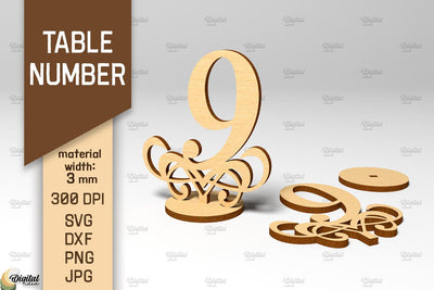 Table Number SVG. Wedding Table Number Laser Cut. Number 9 SVG Evgenyia Guschina 