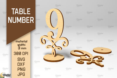 Table Number SVG. Wedding Table Number Laser Cut. Number 9 SVG Evgenyia Guschina 