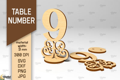 Table Number SVG. Wedding Table Number Laser Cut. Number 9 SVG Evgenyia Guschina 