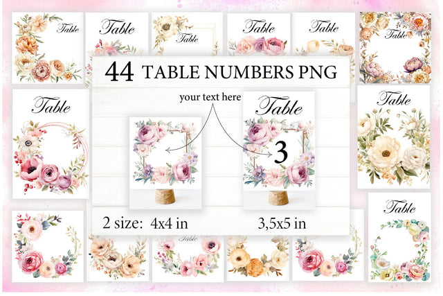 Table Numbers Card PNG. Wedding Card Bundle PNG Sublimation Olga Terlyanskaya 