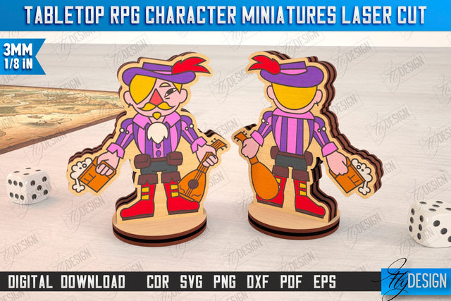 Tabletop RPG Character Miniatures | Fantasy DND | Role Playing | Cosplay DnD | Wooden Figures SVG Fly Design 