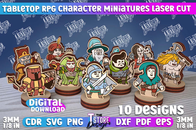 Tabletop RPG Character Miniatures | Fantasy DND | Role Playing | Cosplay DnD | Wooden Figures SVG The T Store Design 