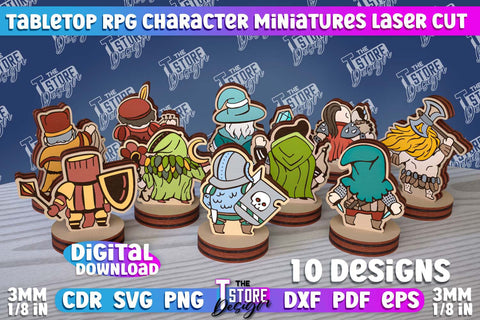 Tabletop RPG Character Miniatures | Fantasy DND | Role Playing | Cosplay DnD | Wooden Figures SVG The T Store Design 