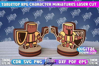 Tabletop RPG Character Miniatures | Fantasy DND | Role Playing | Cosplay DnD | Wooden Figures SVG The T Store Design 