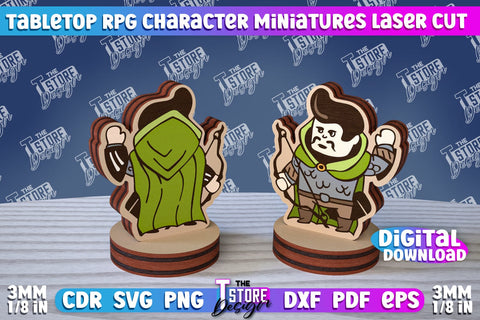 Tabletop RPG Character Miniatures | Fantasy DND | Role Playing | Cosplay DnD | Wooden Figures SVG The T Store Design 