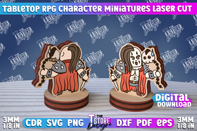 Tabletop RPG Character Miniatures | Fantasy DND | Role Playing | Cosplay DnD | Wooden Figures SVG The T Store Design 