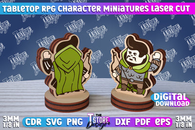 Tabletop RPG Character Miniatures | Fantasy DND | Role Playing | Cosplay DnD | Wooden Figures SVG The T Store Design 