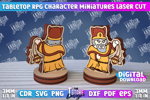 Tabletop RPG Character Miniatures | Fantasy DND | Role Playing | Cosplay DnD | Wooden Figures SVG The T Store Design 