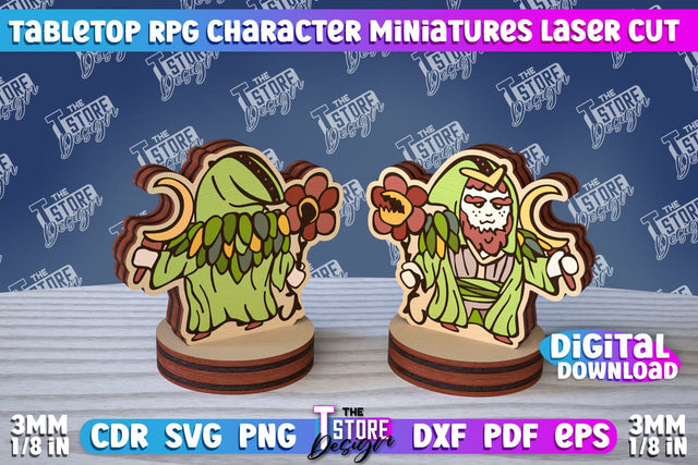 Tabletop RPG Character Miniatures | Fantasy DND | Role Playing | Cosplay DnD | Wooden Figures SVG The T Store Design 