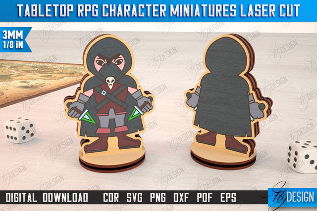 Tabletop RPG Character Miniatures Laser Cut | Fantasy DND | Role Playing | Cosplay DnD | Wooden Figures SVG Fly Design 