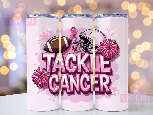 Tackle Cancer, Breast Cancer, Football Pink Out, 20oz Tumbler, PNG Sublimation, Cancer Awareness, Pink Ribbon, Sports Tumblers Sublimation SvggirlplusArt 