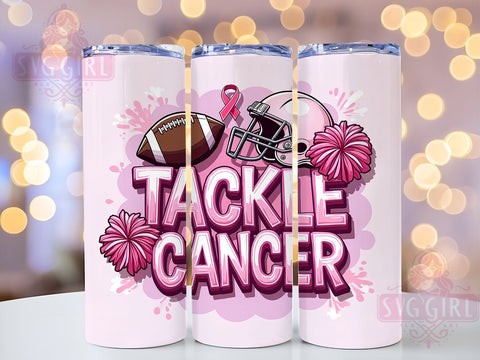 Tackle Cancer, Breast Cancer, Football Pink Out, 20oz Tumbler, PNG Sublimation, Cancer Awareness, Pink Ribbon, Sports Tumblers Sublimation SvggirlplusArt 