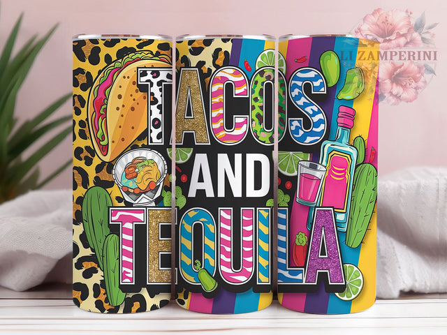 Tacos and Tequila Mexican Fiesta Tumbler Wrap, Mexican Party Design, 20oz Skinny Tumbler, Sublimation Design, Cinco De Mayo Tumbler, Tequila Lover Gift, Fiesta Tumbler Wrap Sublimation Li Zamperini 