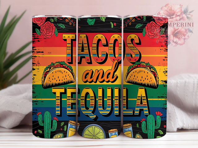 Tacos and Tequila Mexican Fiesta Tumbler Wrap, Mexican Party Design, 20oz Skinny Tumbler, Sublimation Design, Cinco De Mayo Tumbler, Tequila Lover Gift, Fiesta Tumbler Wrap Sublimation Li Zamperini 