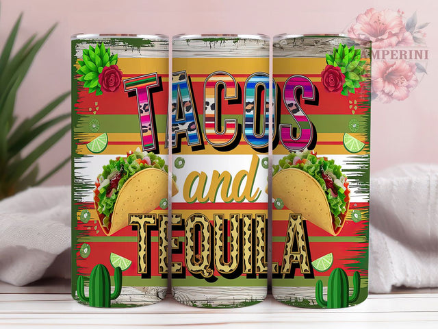 Tacos and Tequila Mexican Fiesta Tumbler Wrap, Mexican Party Design, 20oz Skinny Tumbler, Sublimation Design, Cinco De Mayo Tumbler, Tequila Lover Gift, Fiesta Tumbler Wrap Sublimation Li Zamperini 