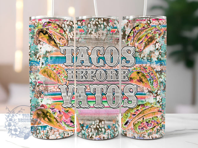 Tacos Before Vatos 20 oz Skinny Tumbler, Mexican Food Tacos Tumbler Png, Straight & Tapered Tumbler Wrap, Instant Digital Download Sublimation ToriDesigns 