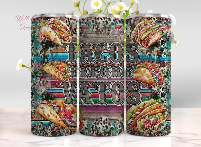 Tacos Before Vatos 20 oz Skinny Tumbler Sublimation Design Digital Download PNG Instant DIGITAL ONLY, Mexican Food Tacos Tumbler Sublimation WillowSageDesign 