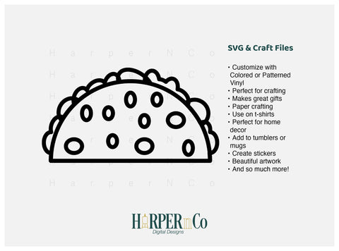 Tacos Outline SVG PNG Cut EPS File SVG HarperNCo 