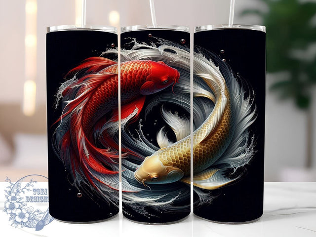 Tai Chi Tumbler Design, Yin Yang Carp Fish, 20oz Sublimation Wrap, Zen Art Tumbler, Koi Fish Gift, Meditation Drinkware, Digital Download Sublimation ToriDesigns 