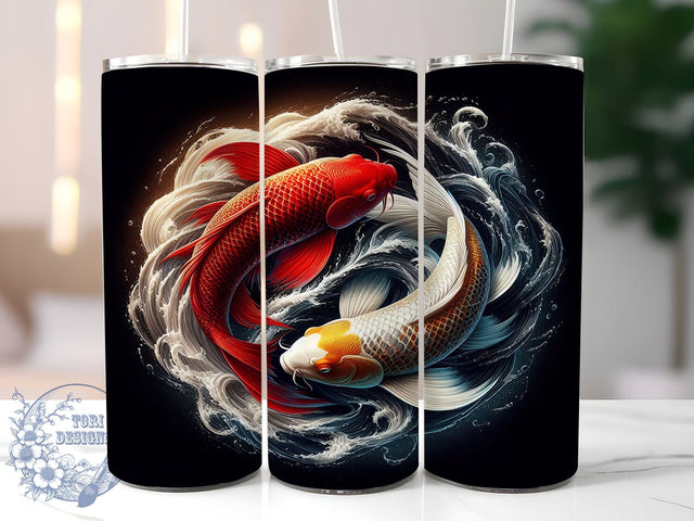 Tai Chi Tumbler Design, Yin Yang Carp Fish, 20oz Sublimation Wrap, Zen Art Tumbler, Koi Fish Gift, Meditation Drinkware, Digital Download Sublimation ToriDesigns 