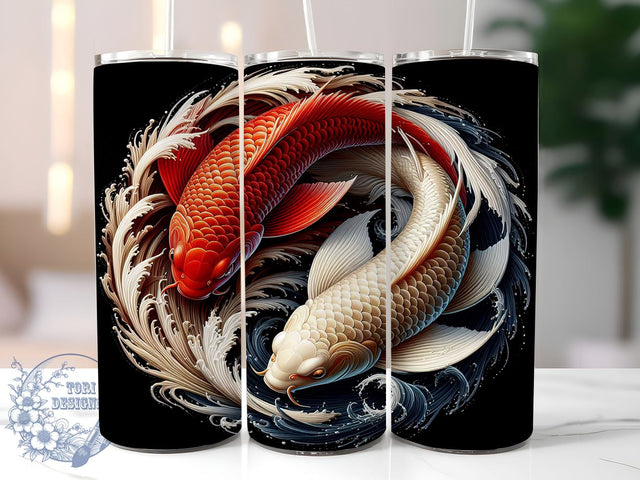 Tai Chi Tumbler Design, Yin Yang Carp Fish, 20oz Sublimation Wrap, Zen Art Tumbler, Koi Fish Gift, Meditation Drinkware, Digital Download Sublimation ToriDesigns 