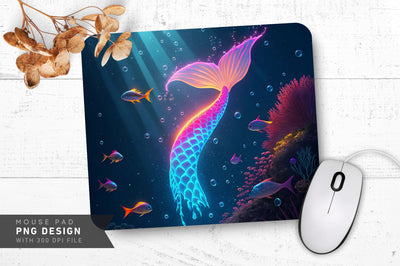 Tail Under the Sea with Bubbles and Fish Mouse Pad Design Sublimation Regulrcrative 