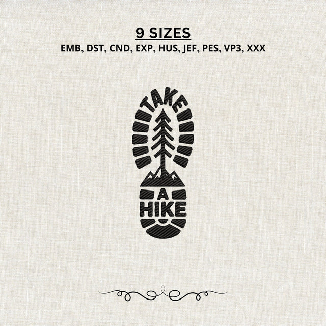 Take a Hike Hiking Boot Print Machine Embroidery Design Outdoor Adventure PES DST Stitch Pattern Files Embroidery/Applique DESIGNS PatternFeed8 
