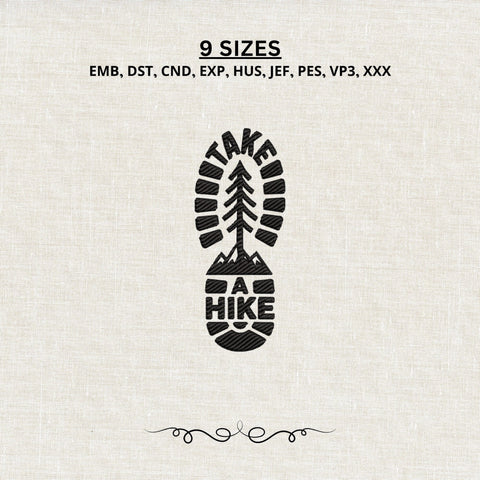 Take a Hike Hiking Boot Print Machine Embroidery Design Outdoor Adventure PES DST Stitch Pattern Files Embroidery/Applique DESIGNS PatternFeed8 