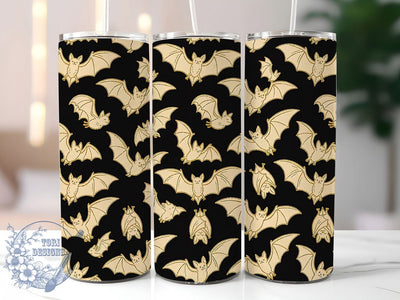 Tan Gold Glitter Bats 20oz Tumbler, Shimmering Spooky, Luxe Halloween, Metallic Wings, Earthy Glow, Elegant Horror, Glam Design, Sublimation Wrap Sublimation ToriDesigns 