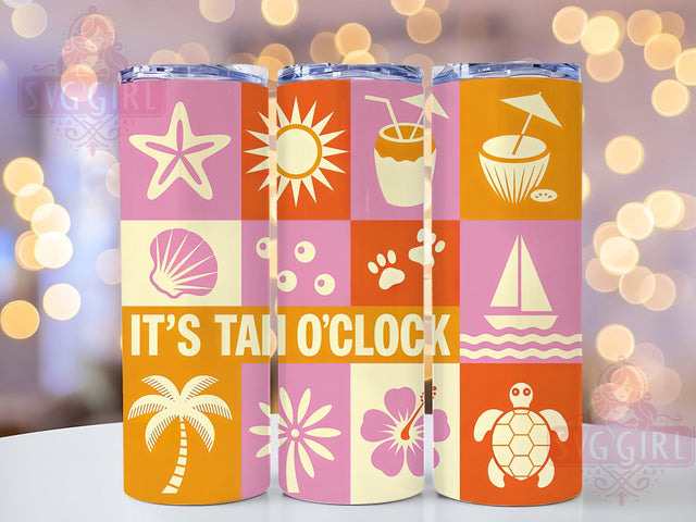 Tan O’Clock Quote 20oz Tumbler, Tan O’Clock Quote, Funny Summer Saying, Tropical Sublimation Design, Vintage Summer Vibes, 20oz Tumbler Wrap, Sublimation Design PNG, Summer Gift Sublimation SvggirlplusArt 