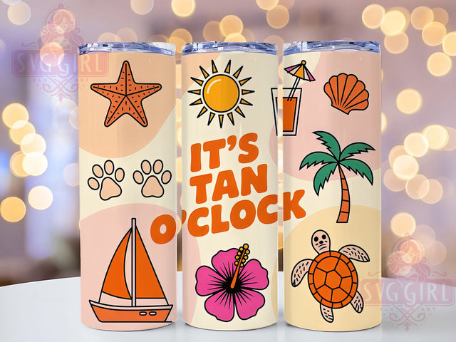 Tan O’Clock Quote 20oz Tumbler, Tan O’Clock Quote, Funny Summer Saying, Tropical Sublimation Design, Vintage Summer Vibes, 20oz Tumbler Wrap, Sublimation Design PNG, Summer Gift Sublimation SvggirlplusArt 