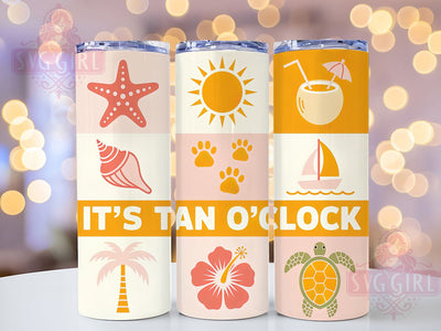 Tan O’Clock Quote 20oz Tumbler, Tan O’Clock Quote, Funny Summer Saying, Tropical Sublimation Design, Vintage Summer Vibes, 20oz Tumbler Wrap, Sublimation Design PNG, Summer Gift Sublimation SvggirlplusArt 