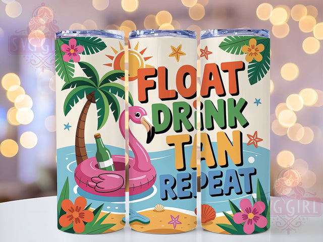 Tan Repeat Flamingo 20oz Tumbler, Tan Repeat Quote, Flamingo Illustration, Sublimation Tumbler Wrap, 20oz Tumbler, Fun Summer Gift, Bright Tropical Style Sublimation SvggirlplusArt 