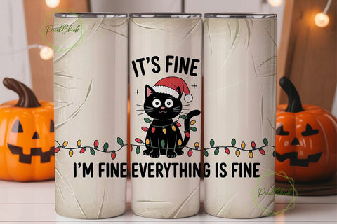 Tangled Christmas Cat 20oz Tumbler Wrap Sublimation PixelChick 