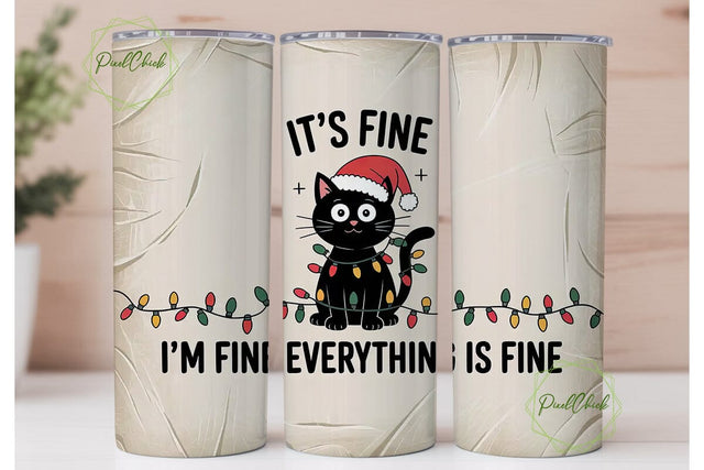 Tangled Christmas Cat 20oz Tumbler Wrap Sublimation PixelChick 