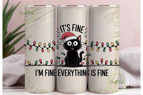 Tangled Christmas Cat 20oz Tumbler Wrap Sublimation PixelChick 