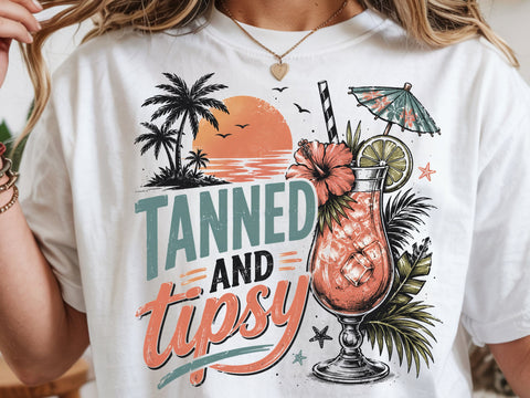 Tanned and tipsy Png, Retro beach shirt Png SVG DesignDestine 