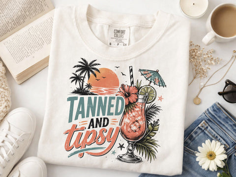 Tanned and tipsy Png, Retro beach shirt Png SVG DesignDestine 