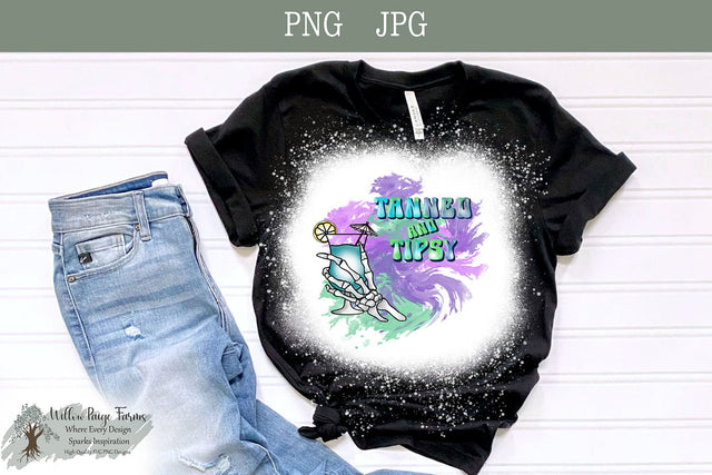 Tanned and Tipsy Skeleton Hand Summer Drink PNG JPG | Watercolor Beach Sublimation Design | Digital Download Beach shirt | Beach Tumbler Sublimation Willow Paige Farms 
