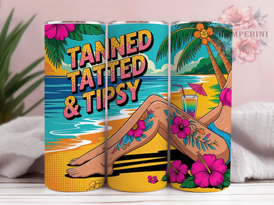 Tanned Tatted Tipsy 20oz Tumbler Wrap, Summer Vibes, Party Quote, Beach Life, Funny Drinking, 20oz Tumbler Wrap, Sublimation PNG Sublimation Li Zamperini 