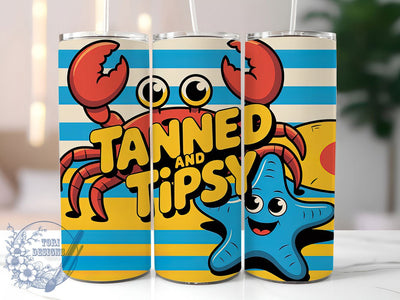 Tanned & Tipsy 20oz Tumbler, Tanned and Tipsy Quote, Fun Summer Saying, Tropical Sublimation Design, Vintage Summer Vibes, Ocean Theme Wrap, 20oz Tumbler Wrap, Sublimation Design PNG, Summer Gift Sublimation ToriDesigns 