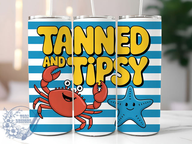 Tanned & Tipsy 20oz Tumbler, Tanned and Tipsy Quote, Fun Summer Saying, Tropical Sublimation Design, Vintage Summer Vibes, Ocean Theme Wrap, 20oz Tumbler Wrap, Sublimation Design PNG, Summer Gift Sublimation ToriDesigns 