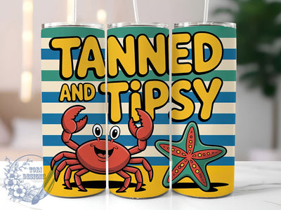 Tanned & Tipsy 20oz Tumbler, Tanned and Tipsy Quote, Fun Summer Saying, Tropical Sublimation Design, Vintage Summer Vibes, Ocean Theme Wrap, 20oz Tumbler Wrap, Sublimation Design PNG, Summer Gift Sublimation ToriDesigns 