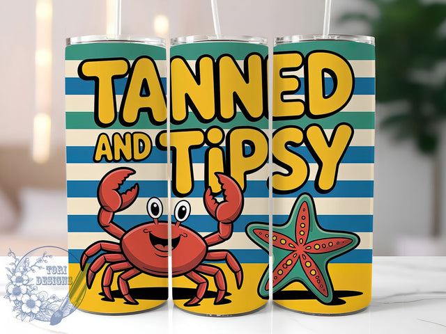 Tanned & Tipsy 20oz Tumbler, Tanned and Tipsy Quote, Fun Summer Saying, Tropical Sublimation Design, Vintage Summer Vibes, Ocean Theme Wrap, 20oz Tumbler Wrap, Sublimation Design PNG, Summer Gift Sublimation ToriDesigns 