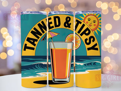 Tanned & Tipsy 20oz Tumbler, Tanned & Tipsy Wrap, Funny Summer Quote, Tropical Sublimation Design, Vintage Summer Vibes, 20oz Tumbler Wrap, Sublimation Design PNG, Summer Gift Sublimation SvggirlplusArt 