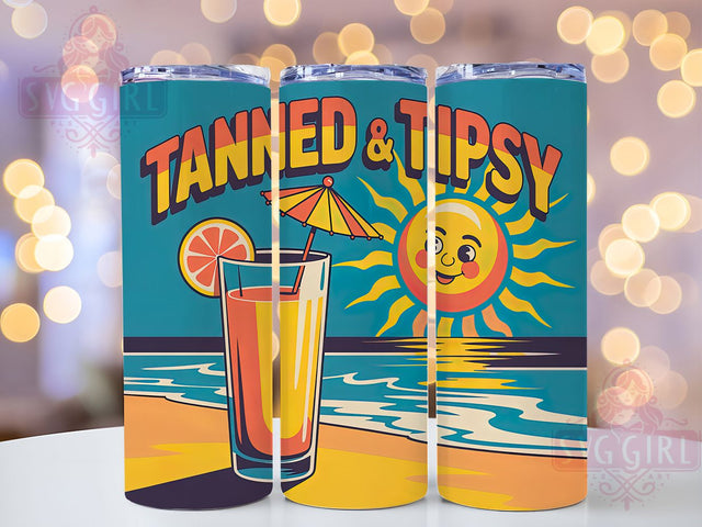 Tanned & Tipsy 20oz Tumbler, Tanned & Tipsy Wrap, Funny Summer Quote, Tropical Sublimation Design, Vintage Summer Vibes, 20oz Tumbler Wrap, Sublimation Design PNG, Summer Gift Sublimation SvggirlplusArt 