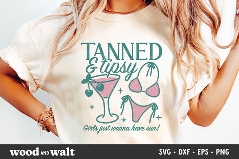 Tanned & Tipsy SVG | Girls Just Wanna Have Sun PNG | Bikini Martini Design SVG Wood And Walt 